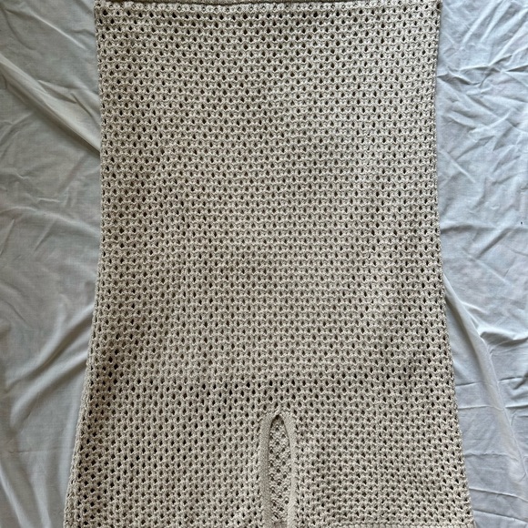 Cute Sparkly Crocheted Beige Maxi Skirt Whimsigoth Indie Granola Girl Knit - Picture 5 of 7